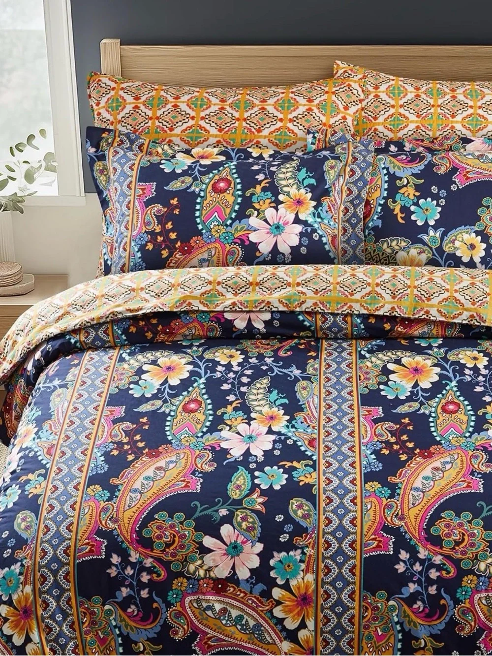 Levtex Navy Paisley Floral Comforter Set with Multicolor Accents